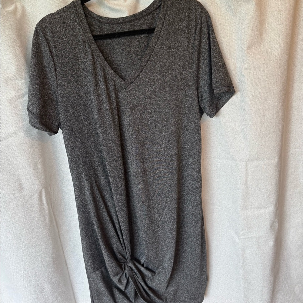 Women's V-Neck Knot Front Top - Charcoal Gray
